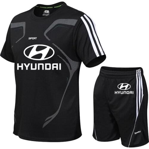 NEW Summer Mens suits Hyundai Motor Car Logo Print high quality cotton Casual Cotton Mens short sleeve + shorts 2-piece