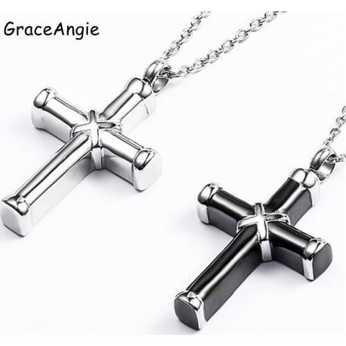 Stainless Steel Cross Cremation Jewelry Keepsake Urn Necklace for Ashes Memory Pendant Charms Chain Necklace Gold Black Color