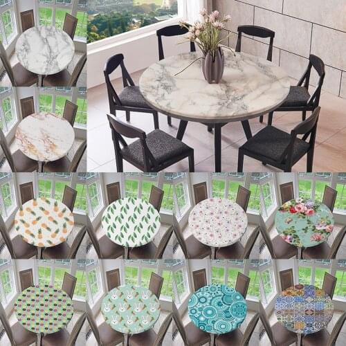 Non-Slip Round Tablecloth Elastic Edge Table Cover Cloth Elastic Table Cover Classic Pattern Table Cloth Table Top Cover