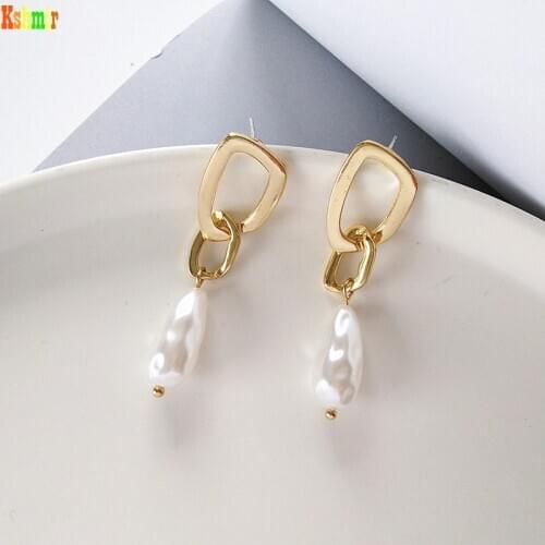 Kshmir New Geometric Metallic Long Pearl Earrings Lady Refined Vintage Earrings Women Zinc Alloy A20288 Simulated-pearl