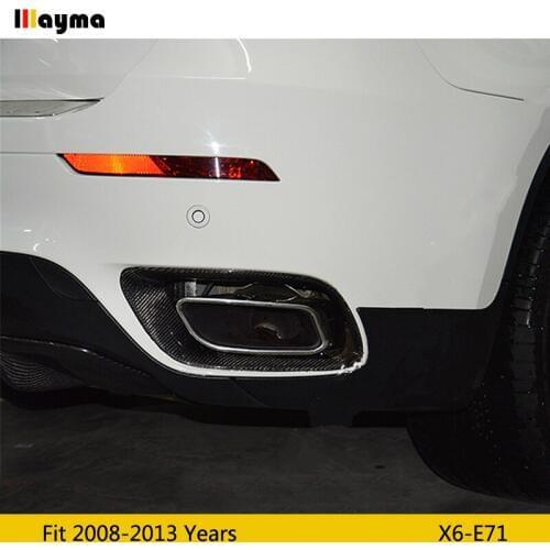 Square Tail Exhaust Tips Muffler Pipe For BMW X6 35i 2008-2013 year Stainless steel mufflers E71 carbon fiber muffler frame 1set