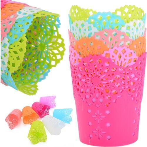 Mayitr Lace Hollow Out Makeup Brush Pen Storage Holder Desk Organizer Flower Vase Pot Storage baskets