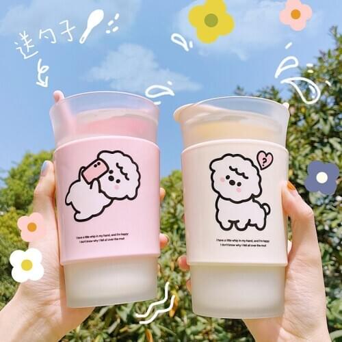 Fashionable Coffee Glass With Lid And Sealing Ring Free Spoon Cartoon Alpaca Print Anti-scald Large Capacity Water Bottle