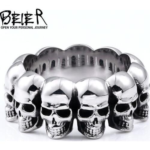 Beier 316L Stainless steel punk party classic skull fashiong jewelry biker Skull wrap mens ring BR8-738