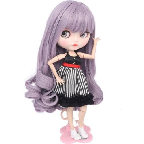 MUZIWIG Blyth Doll Hair Wig Purple Long Bangs Braid Curly Hair Dolls Accessories High Temperature Fiber Wavy Wig For DIY Doll