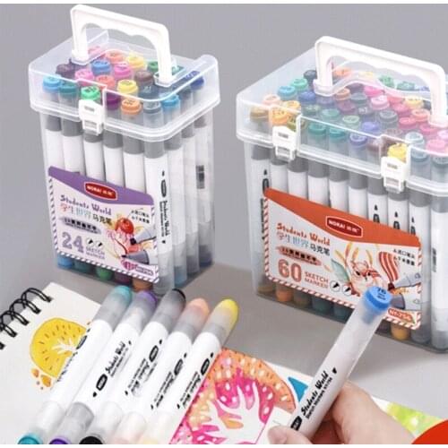 12/24/36/48/60Pcs Marker Pen Set Watercolor Brush Dual Tips Sketch Drawing Pens