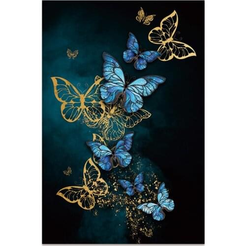 Blue Gold Butterfly DIY 11CT Embroidery Cross Stitch Kits Craft Needlework Set Cotton Thread Printed Canvas Dropshipping