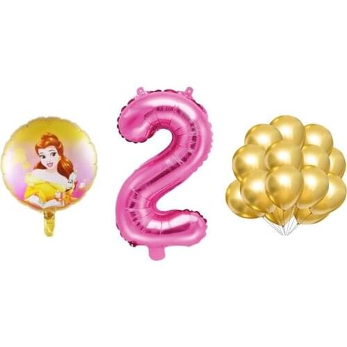 Lot of 17 Bella Disney balloons round foil 45x50cm number 2 XXL pink foil 100 cm and 15 Golden