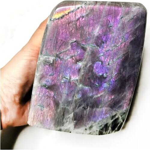 Natural Polished Purple Flash Labradorite Freeform Moonstone Quartz Crystal Plagioclase Display Mineral Specimen Home Decoration