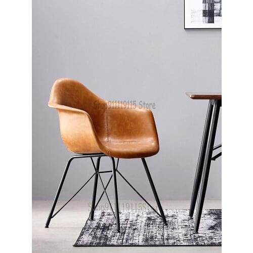 Nordic Household Light Luxury Saddle Leather Dining Chair Retro Industrial Wind Book Chair Hotel Restaurant Designer Chair Saddl