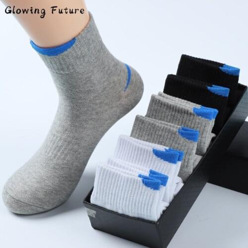 5 Pairs Crew Mens Socks Cotton Breathable Sweat Basketball Football Sports Cycling Tube Socks Solid Color Black White Gray Sox