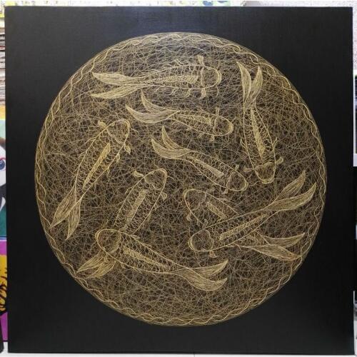 Origina High Quality Hand Painted Oil Canvas Painting Palette Knife Net Shape Nine Fish Painting Wall Picture for Living Room