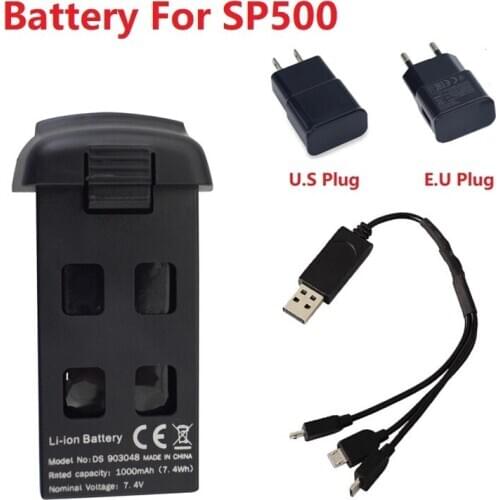 Original 7.4V 1000mAh Lipo Battery + USB Charger For SP500 Drone RC Quadcopter Spare Parts for SP500 7.4v Rechargeable Battery