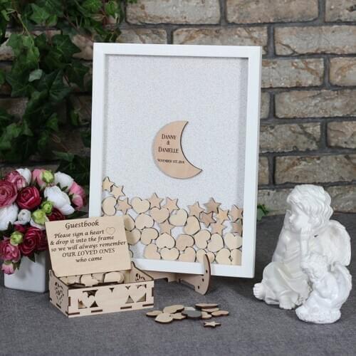 Personalize Moon and stars wedding Drop Top box Guestbook Customize birthday guestbook alternative wooden Heart Guest book
