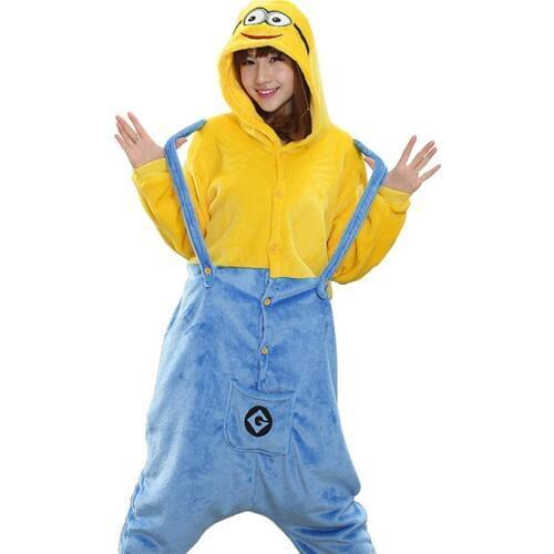 Adults Animal Kigurumi Blue Yellow Pajamas Sets Sleepwear Cosplay Zipper Onesie Hooded Women Men Winter Unisex Cartoon Pajamas