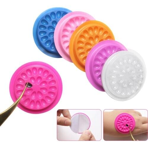 Round Crystal False Lashes Pad Eyelash Tray Holder 10Pcs Flower Shape Fake Eye Lashes Tray Extension Glue Pallet Pads PVC Gasket