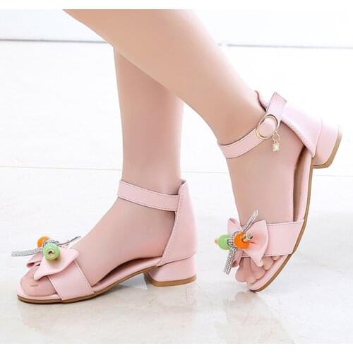 Children Beach Shoes Gladiator Sandal Kid Princess Summer High Heels Shoes Girl Roman Fashion Bow Sandals 2021 33 3-12 Years