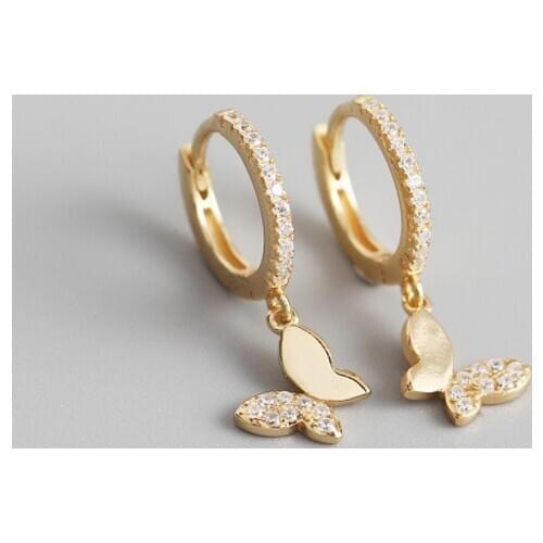 925 Sterling Silver Butterfly Hoop Earrings for Women Shiny CZ Gold Silver Jewelry Gifts