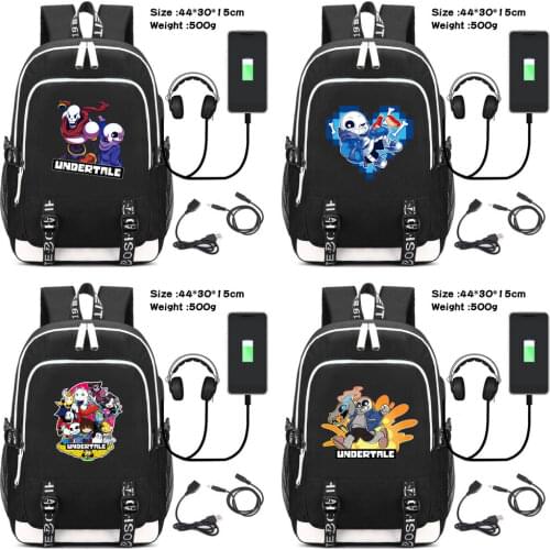 Anime Backpack USB Schoolbag Student Bookbag Outdoor Travel Bags Hot Game Undertale Sans Laptop Shoulder Bags