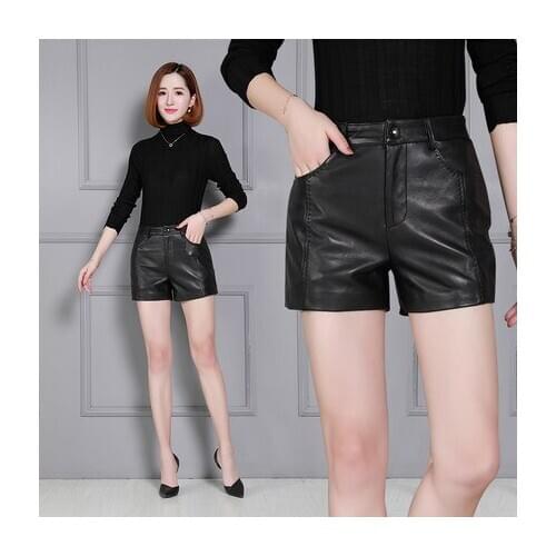 Top brand Women High 2020 Waist New Sheep Leather Shorts KS44 high quality