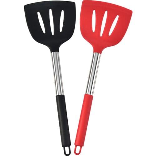 Silicone Spatula Slotted Turner Perfect for Cooking Seafood on Grill Kitchen Spatula with Heat Resistant Metal Handle