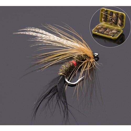 Shared With Fish 32pcs/Bag Long Tail May Fly Black Brown Color Fly Fishing Trout Fishing Flies With Box
