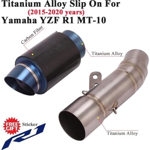 Titanium Alloy Slip On For Yamaha YZF R1 MT-10 2015 - 2020 Motorcycle Exhaust Escape Modified Link Pipe Carbon Fiber Muffler