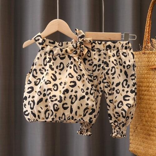 Summer girl baby clothes outfit sets leopard print vest top + pants thin cool suit for girls baby clothing fashion design sets