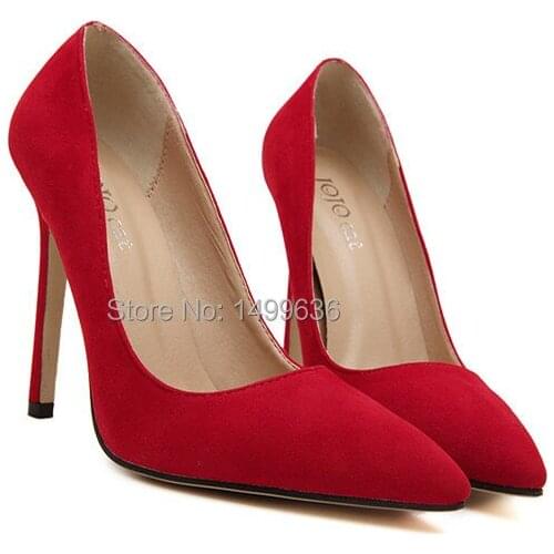 Spring & Summer Fashion Velvet Pointed Toe Pumps Shallow Mouth High Heels Womens Shoes Thin Heels Flock Shoes Size: 35--41