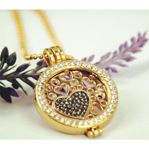 Vinnie Design Jewelry 33mm Lovely Hollow Heart Crystal Coin Disc Pendant Necklace for Women