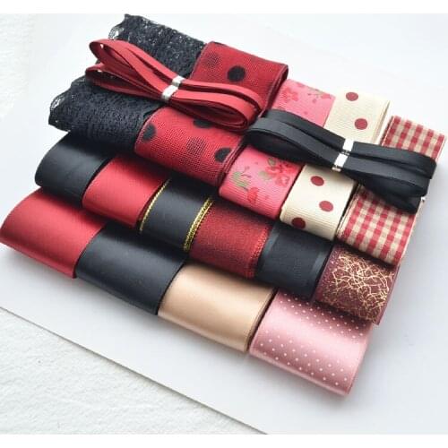 Wine Red Ribbons Package Handmade Hair Bow Hairpin Material Set Gift Flower Packing Ribbons Hair Accessories DIY 03