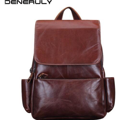 Vintage Genuine Leather Backpack Women Real Leather Head First Layer Cowhide Mochila Laptop Backpack For Girls Hiking Backpacks