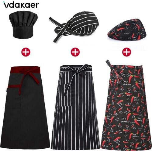 High Quality restaurant Hotel chef cap cotton waiter chefs hat + apron work clothes apron chef uniform chef works