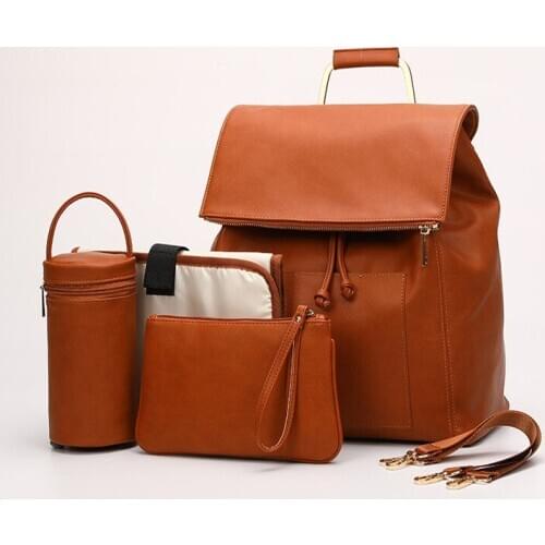 High Quality PU Leather Diaper Bag Backpack Women Organizer With Insulation Bag Changing Pad Travel Baby Nappy Bags