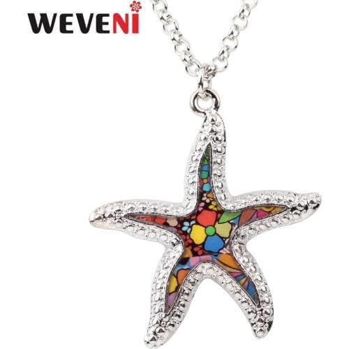 WEVENI Original Statement Metal Starfish Necklace Pendants Choker Chain Collar Ocean Animal Jewelry For Women Girl Accessories