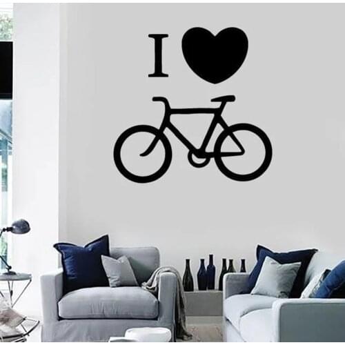 I Love Bicycle Wall Decal Sport Bike Cycling Vinyl Art Murals Living Room Bedroom Home Decor Creative Heart Wall Sticker Decals