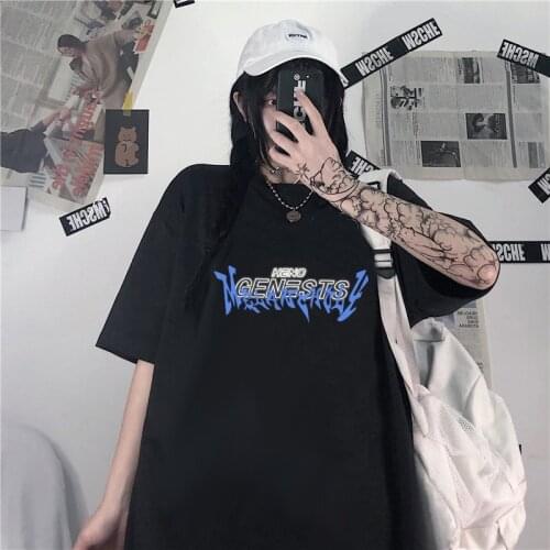 Hip-Hop Female T-shirt Trend Letter Printed Streetwear Tops Female T-shirt Oversized Short-sleeved T-shirt Harajuku Female