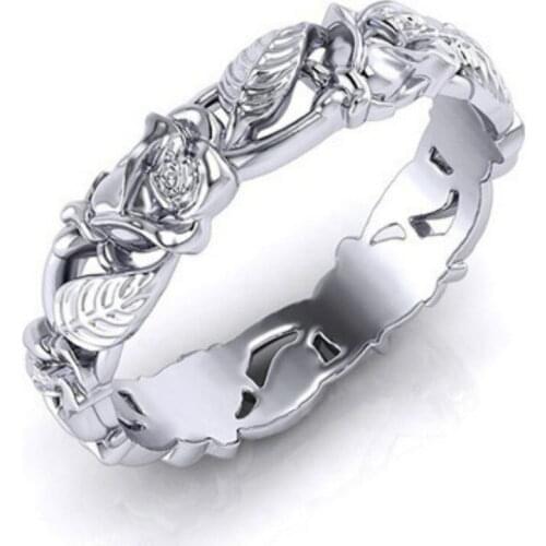 Fashionable Rose Garland Twine Band Shiny White Flower Ring Beautiful Jewelry for Woman Size 6-10