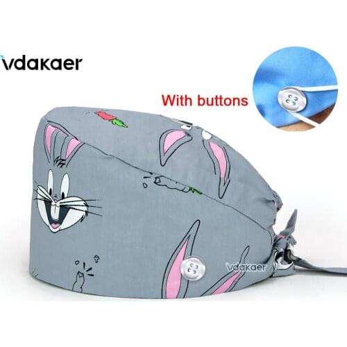 Sombreros de quiroano para mujeres Gorro de enfermeria de farmacia Laboratorio Tienda de mascotas With Buttons scrub caps