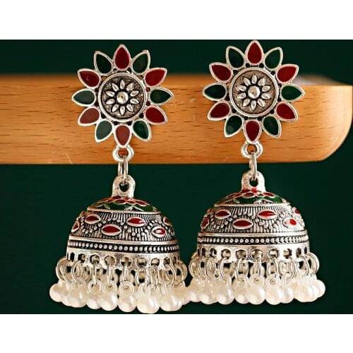 Boho Ethnic Earrings For Women Indian Tribal Vintage Earrings Pendientes Mujer Moda Flower Bell Tassel Earring Hollow