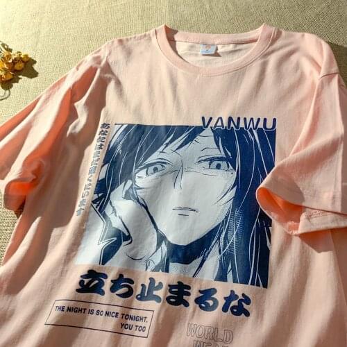 Womens Tops Are You Afraid of The Dark Japanese Casual T-shirt Harajuku Dark Anime Print Fashion Loose Summer Women T-Shirt