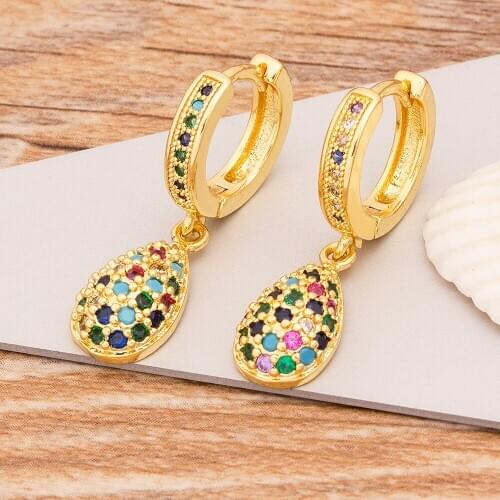 New Trendy 2020 Geometric Rainbow CZ Stone Earrings For Women Hanging Dangle Earrings Copper Drop Earing Modern Female Jewelry