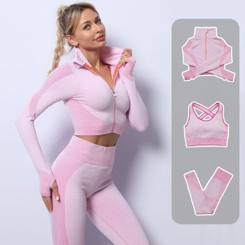 Seamless 3/2 Pcs Yoga Ropa Suits Women Conjuntos de Mujer Quick-drying Tops Hip Stretch Fitness Pants Sports Clothes for Workout