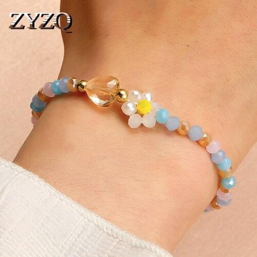 ZYZQ ins Korean Simple Flower Imitation Crystal Beaded Bracelet For Women Personality Trend Student Bracelet Jewelry
