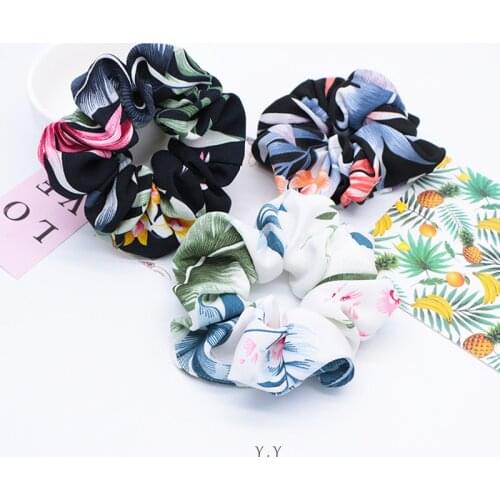 1PC New Flamingo Elastic Hair Rope Women Ponytail Holder Floral Scrunchie Patchwork Hair Tie For Girls Headdress Accesories