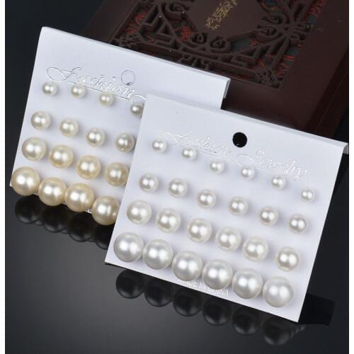 12Pairs/Set Round Ball Simulated Pearl Earrings For Women Jewelry Bijoux Brincos Pendientes Mujer Fashion Stud Earrings