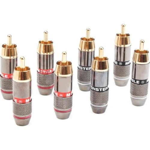 12pcs Double Self-Locking Pailccs Monsters RCA Gold Plated Copper Banana Plug Lotus Audio Connector for Wire Adapter Connector