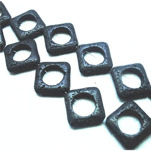 12PCS Nature Black Lava Stone Loose Beads Square Shape 25MM For Charms Jewelry Making Accessories Free Shipping