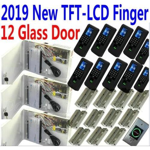 12 glass doors No DoorFrame Electrical Bolt lock TFT-LCD Color Screen Fingerprint Scanner+EM ID Card reader Biometric access kit