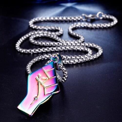 2021 Hot Sale Colorful Geometric Fist Steampunk Pendant Necklaces For Men Fitness Cool Domineering Stainless Steel Punk Jewelry